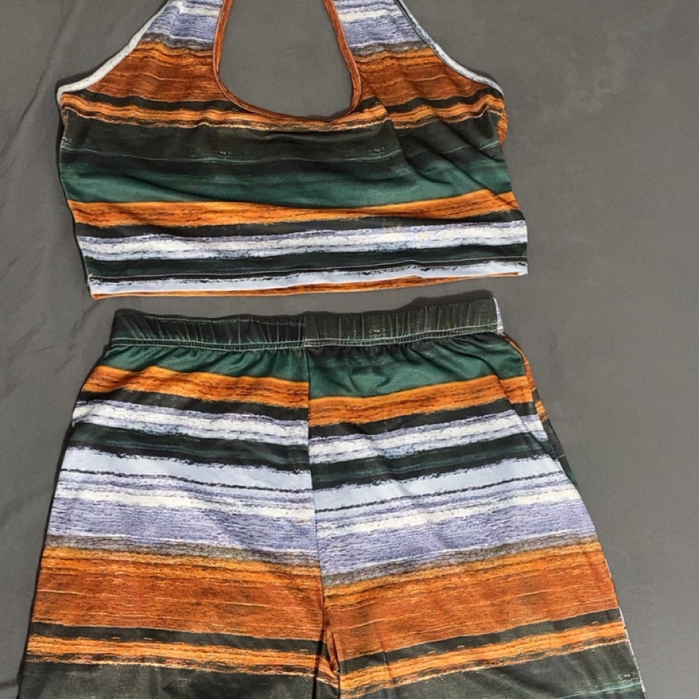 Striped Halter Top and Shorts Set